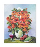 Cumpara ieftin Tablou pictat manual, Vaza cu maci imperiali, carte si pahar - 50x40cm pictura ulei pe panza