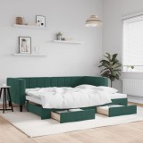 vidaXL Pat de zi cu extensie și sertare verde &icirc;nchis 80x200 cm catifea
