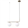Lustra suspendata, 2 globuri sticla alba, dulie 2 x E27, culoare corp auriu, inaltime reglabila maxim 1M