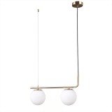 Lustra suspendata, 2 globuri sticla alba, dulie 2 x E27, culoare corp auriu, inaltime reglabila maxim 1M