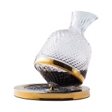 Decantor de vin, Rotativ, ergonomic, imprimeu modern, suport inclus, auriu, 1500 ml