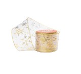 Panglica decorativa pentru Craciun Vgoodall, poliester, alb/auriu, 9 m x 6 cm