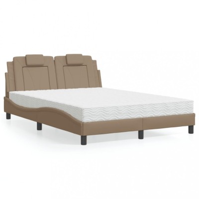 vidaXL Pat, Viana, cu saltea, cappuccino, 140x190cm piele ecologică 3208793 foto