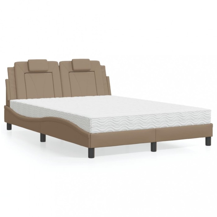 vidaXL Pat, Viana, cu saltea, cappuccino, 140x190cm piele ecologică 3208793