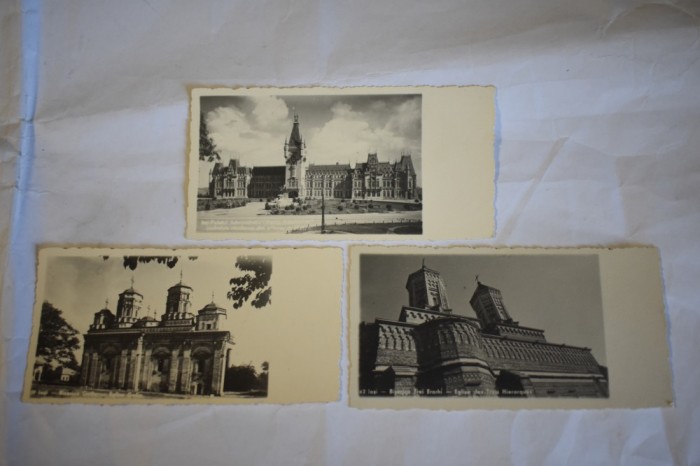 trei ilustrate Iasi anii 40 Palatul Culturii, Biserica Trei Ierarhi, Biserica Golia