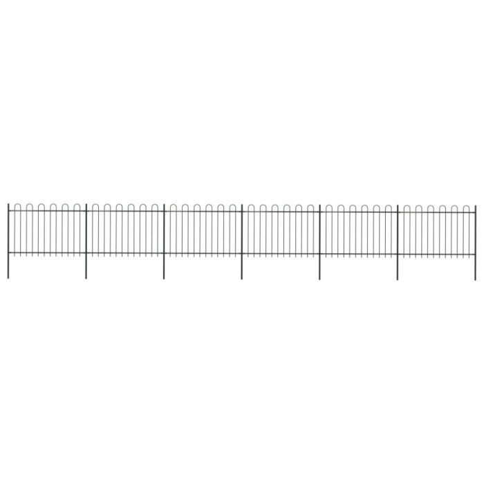vidaXL Gard de grădină cu v&acirc;rf curbat, negru, 10,2 m, oțel