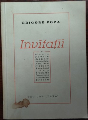 GRIGORE POPA - INVITATII LA FRUMOS, POEZIE, CREDINTA, INTELEPCIUNE etc. (editia princeps,1941) [DEDICATIE / AUTOGRAF] foto