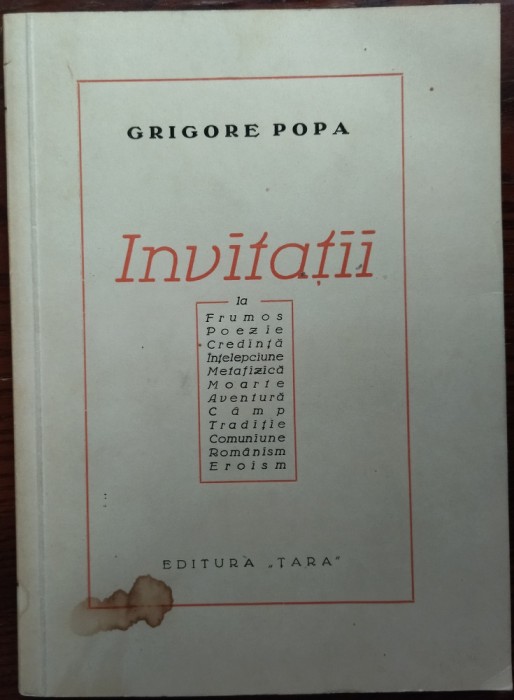 GRIGORE POPA - INVITATII LA FRUMOS, POEZIE, CREDINTA, INTELEPCIUNE etc. (editia princeps,1941) [DEDICATIE / AUTOGRAF]