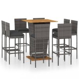 VidaXL Set mobilier bar de grădină cu perne, 9 piese, gri, poliratan