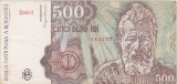 Bancnotă Rom&acirc;nia 500 lei 1991 Constantin Br&acirc;ncuși, seria D.0021