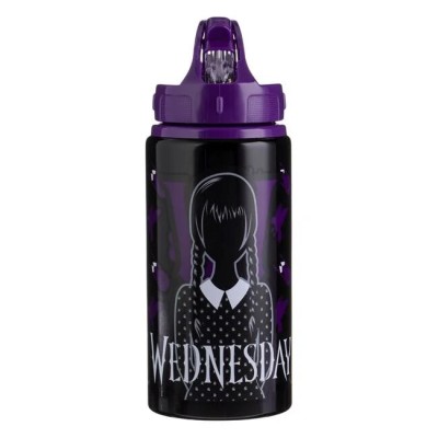 Sticla Apa Copii Wednesday, Capac Flip Top, Model Wednesday, Culoare Negru Mov, 7.5x20cm Capacitate 0, 5L foto
