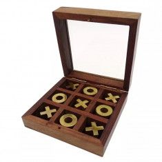 Joc X si 0 în cutie de lemn, 13x13 cm, Gonga® Maro