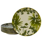 Set 6 farfurii desert, 20 cm, Hawaii, Crem deschis cu frunze verzi