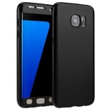 Husa 360 Samsung Galaxy S7 Edge Neagra + Folie Sticla Full Protectie, Carcasa Fata Spate