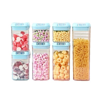 Set 7 Cutii de Depozitare Alimente, Cyrax, 2 x 500ml, 2 x 800ml, 2 x 1200ml, 1 x 1900 ml, Capac Albastru, din PP+PET, Inchidere Ermetica, Transparent foto
