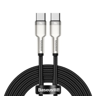 Cablu Type-C to Type-C, Super Fast Charge, 100W, 480Mbps, 20V, 5A, 2m - Baseus Cafule Series Metal (CATJK-D01) - Black foto