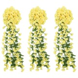 VidaXL Ghirlande de flori de Crăciun, 3 buc., galben, 85 cm