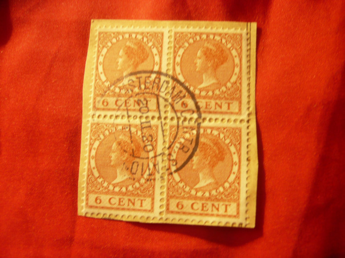 Bloc Olanda 1924 Regina Wilhelmina , 4 val. stampilate pe fragment