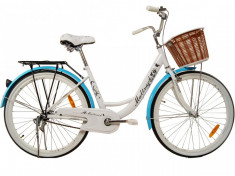 Bicicleta de Oras MalTrack Blue Mare, Roti 26 Inch, Cos Cumparaturi si Motive Florale foto