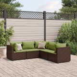 vidaXL Set șezlonguri de grădină, 5 piese, cu perne, maro, poliratan 3308126