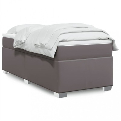 vidaXL Pat box spring cu saltea, gri, 90x190 cm, piele ecologică 3285191 foto