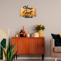 Decoratiune de perete, Home Sweet Home, 50% lemn/50% metal , Dimensiune: 58 x 48 x 3 cm, Negru
