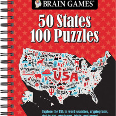 Brain Games - 50 States 100 Puzzles: Explore the USA in Word Searches, Cryptograms, Dot-To-Dots, Anagrams, Trivia, and More!