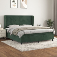 vidaXL Pat box spring cu saltea, verde &amp;icirc;nchis, 180x200 cm, catifea foto