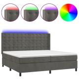 Cumpara ieftin Pat cu arcuri, saltea si LED, gri inchis, 200x200 cm, catifea
