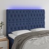 Tăblie de pat cu LED, albastru, 160x7x118/128 cm, textil
