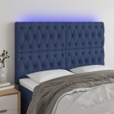 VidaXL Tăblie de pat cu LED, albastru, 160x7x118/128 cm, textil