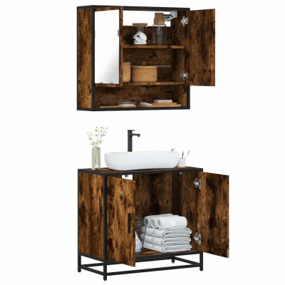 vidaXL Set mobilier de baie, 2 piese, stejar fumuriu, lemn prelucrat 3300917 foto