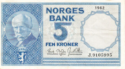 Norvegia 5 Kroner 1962 P-30g Seria 9105995 foto