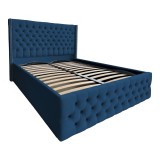 Pat Matrimonial Allegria tapitat cu somiera rabatabila diverse dimensiuni, culoare albastru inchis - 120x200