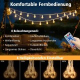 Cumpara ieftin Ghirlanda solara LED DBFAIRY, 10m, 20 becuri S17, IP65, 8 moduri, telecomanda, lumina alba calda, franghie canepa