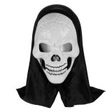 Mască Halloween Schelet, Craniu Alb, Acoperire Cap Neagră, Plastic și Poliester, Oem