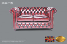 Canapea din piele naturala -2 locuri-Ro?u Antique-Autentic Chesterfield Brand foto