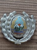 Cuc vechi ofiter superior militie RSR laur auriu emblema metalica cascheta