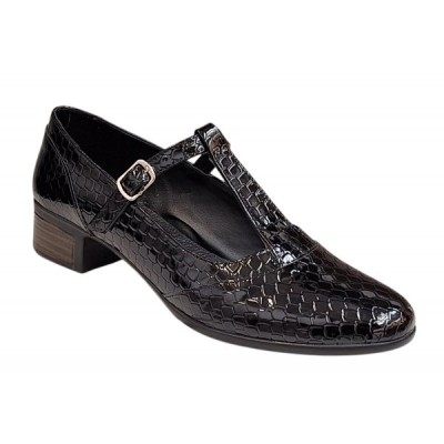 Pantofi dama cu bareta pentru dans - Model Negru din piele naturala Croco STD23CRN foto