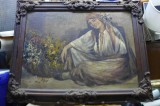 FLORAREASA Fata tanara - Tiganca cu Flori - Ulei pe panza 70/50cm Semnat Negreanu Rama de Epoca