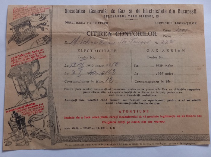 Document , Citirea Contorilor , Bucuresti
