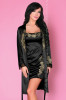 Set Lenjerie Dama LIVIA CORSETTI 2 Piese: Halat &amp; Desu Negru Satinat cu Broderie Florala. Elegant, Bretele Reglabile, Marimi S/M