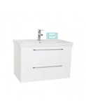 Baza cu lavoar ceramic GN0541, mobilier baie suspendat 80 cm, front MDF, 2 sertare, glisiere soft close, alb