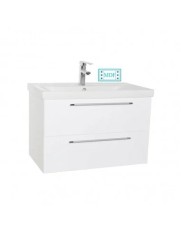 Baza cu lavoar ceramic GN0541, mobilier baie suspendat 80 cm, front MDF, 2 sertare, glisiere soft close, alb