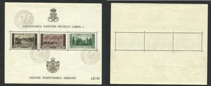 Bloc CENTENAR CAROL I - Sampila speciala 27 FEB 1940 ANIVERSAREA CONSTITUTIE