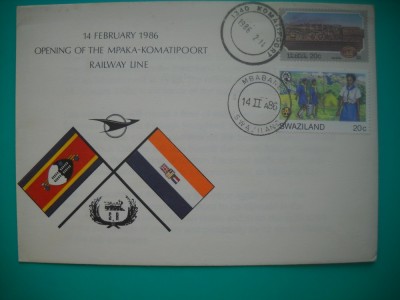 HOPCT PLIC S NR 830 INAUGURARE CALEA FERATA -FEROVIARA-MPAKA -KOMATIPOORT-CERCETASI 1986 SWAZILAND / ESWATINI -- AFRICA -NECIRCULAT foto