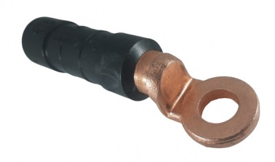 Papuc aluminiu 50mm &amp;sup2; izolat cu cap de prindere din cupru gaura M12 cu pasta de contact in interior si membrana de culoare galbena pentru identificare foto