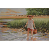 Copil la pescuit- pictura in ulei PC-115, Portrete, Realism