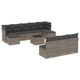Set canapele de gradina cu perne, 11 piese, gri, poliratan