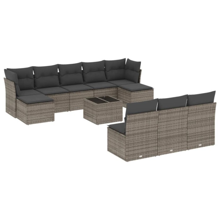Set canapele de gradina cu perne, 11 piese, gri, poliratan